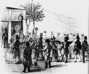 Rakparti jelenet, 1843, Johann Clarot litogr�fi�ja. Forr�s: In the Land of Hagar. The Jews of Hungary: History, Society and Culture, Beth Hatefutsoth, The Nahum Goldmann Museum of the Jewish Diaspora, Tel Aviv and Ministry of Defence Publishing House, 2002